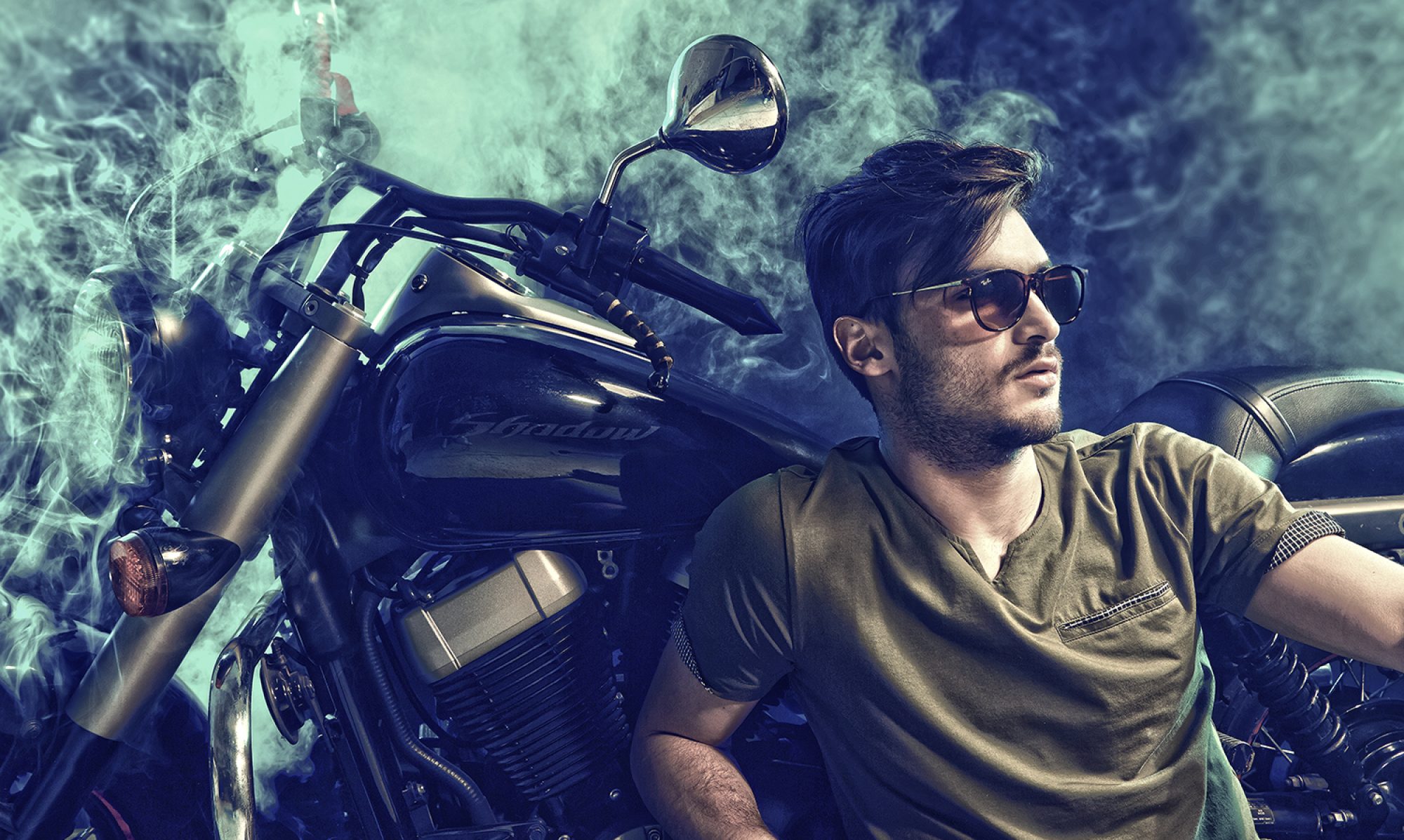 Man with motorcycle commercial photography Shanghai studio lifestyle shoot